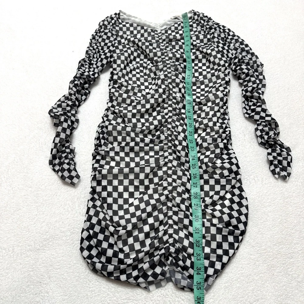 Baum Und Pferdgarten sz L  Black White Check Juneaux Mini Dress Mesh Stretch - Picture 9 of 9